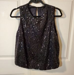 7 For All Mankind Black Sequin Party Top
